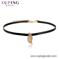 44359 xuping latest designs leather choker necklace for female fancy leaf shaped pendant necklace with magnetic clasp